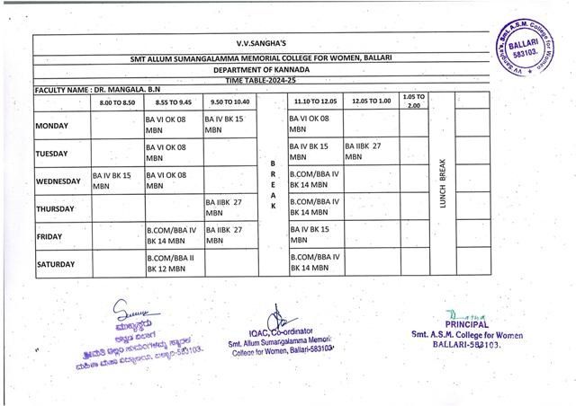 scan  24 25 even sem kan time table
