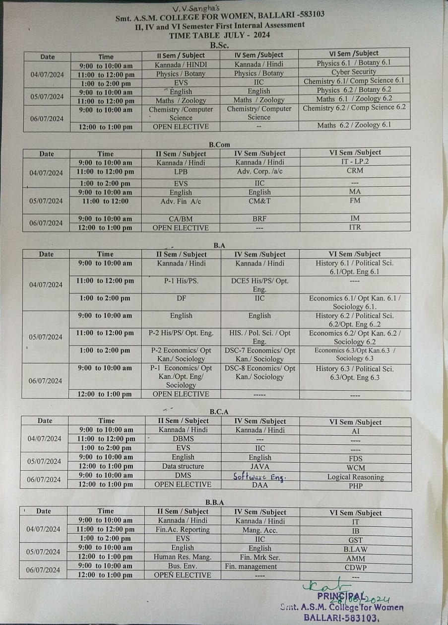 IA TIME TABLE EVEN SEM 2023 24